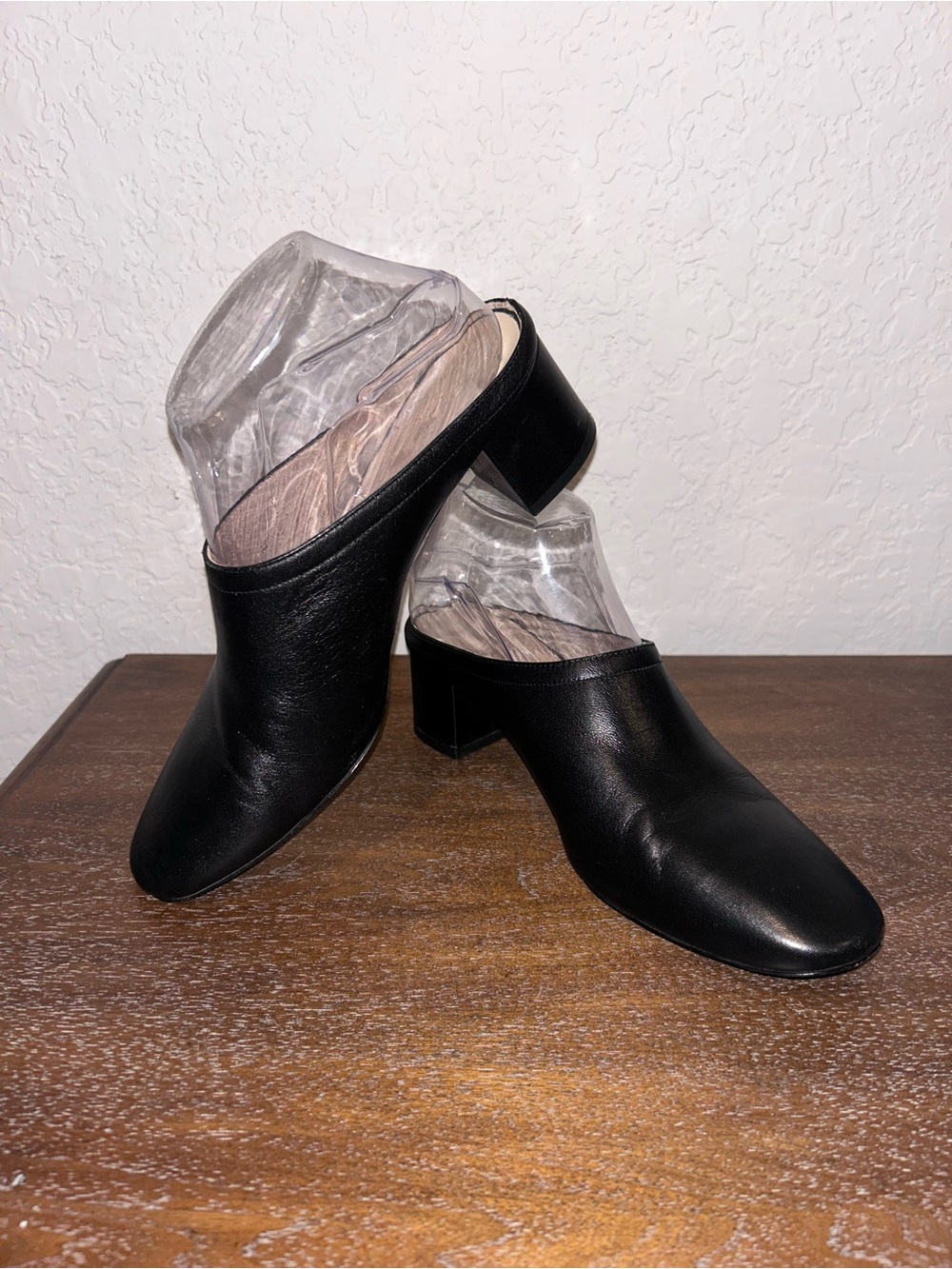 EVERLANE Leather Slip On Open Back Mule Block Heel Shoes